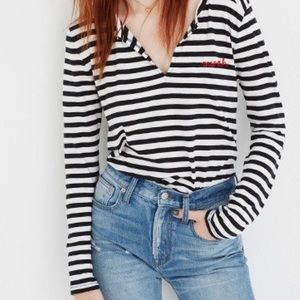 Embroidered Whisper Cotton Split-Neck Tee stripe